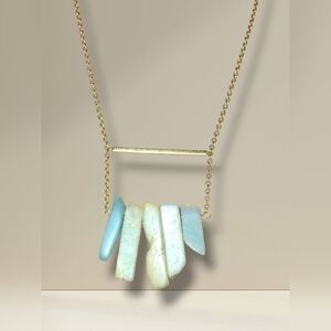 Gemstone Spikes Goldtone Horizontal Bar Necklace Blue